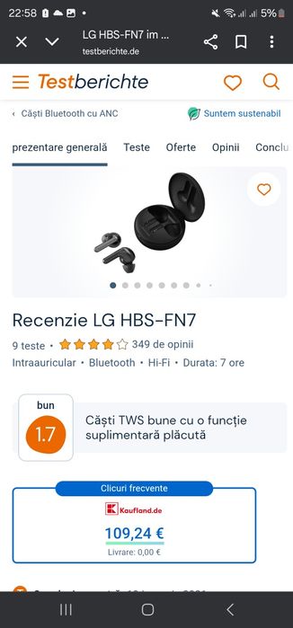 Casti Audio In-Ear LG TONE Free FN7 True Wireless Bluetooth