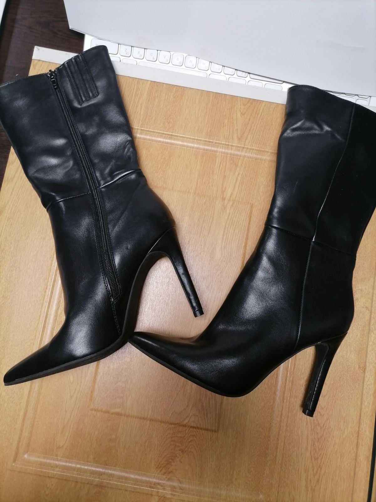 Дам. ботуши , ном.38 , естествена кожа , ток 10 см