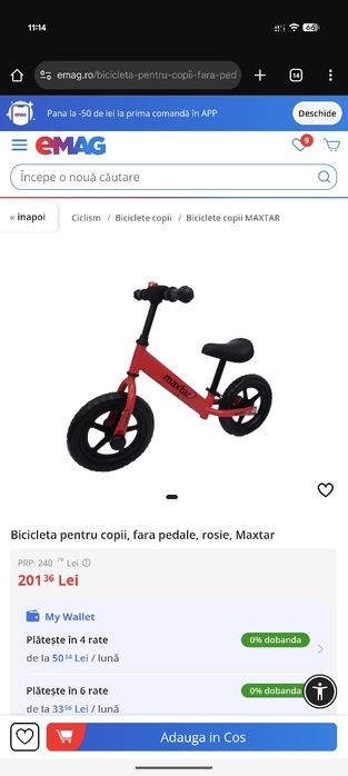 Bicicleta copii 12inch 1-7 ani Maxtar