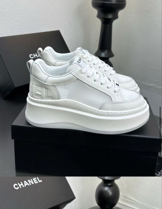 Продам кроссовки кеды chanel белые на платформе