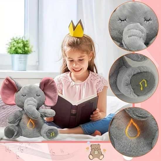 Плюшена дишаща играчка Слонче с музика и светлина, Плюшен Слон