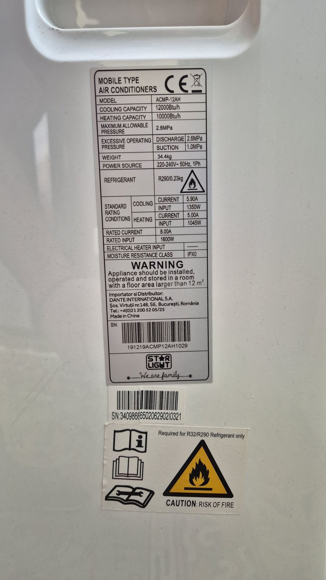 Aparat de  aer conditionat portabil StarLight, 12000 BTU,in garantie
