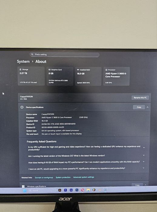 Calculator Gigabyte RTX 2060 Super OC, Ryzen 5 3600, 16GB 3600mhz, 2TB