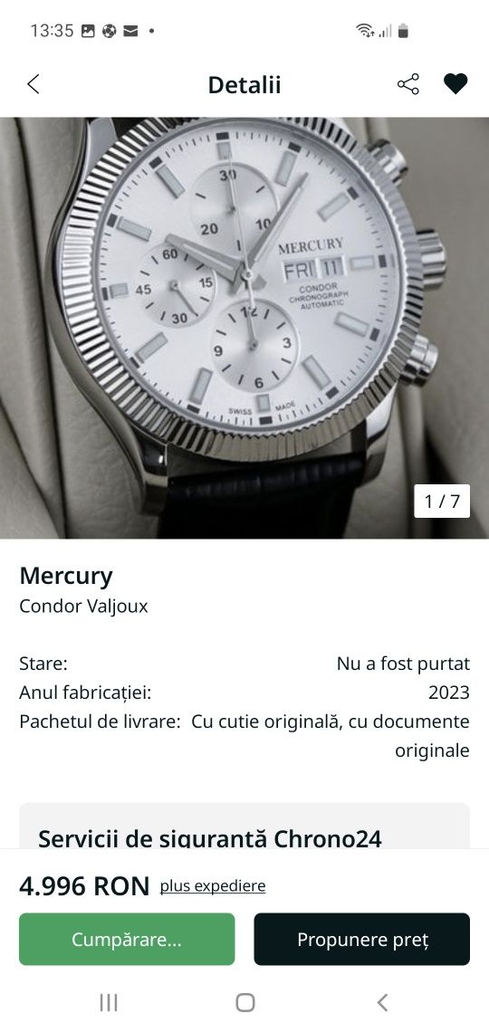 Ceas Mercury Automatic Condor Chronograph Valjoux 7750