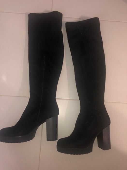 Cizme înalte negre cu platforma și toc de 10cm