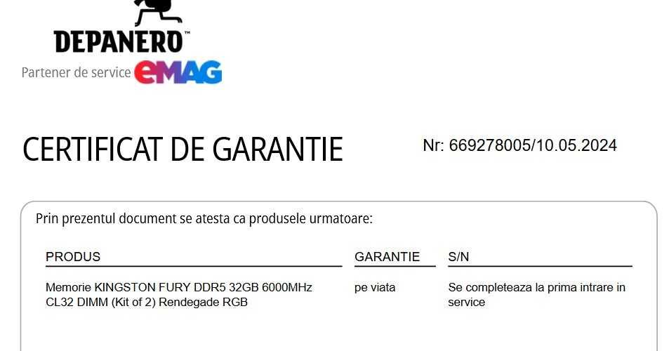Vand KINGSTON FURY DDR5 32GB 6000MHz CL32 DIMM Rendegade RGB