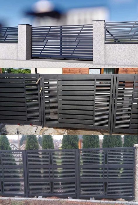Porti si gard metalice, fier forjat, stil jaluzea, combinate cu WPC