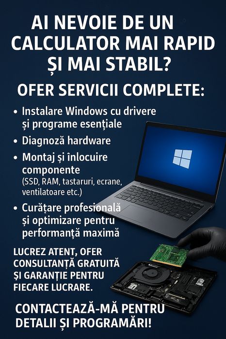 Mentenanță, instalare windows, inlocuire/montaj componente PC/laptop