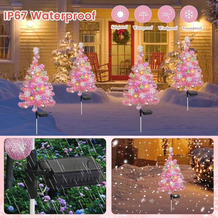 соларни розови  елхички с многоцветни лампички 70см 10 LED