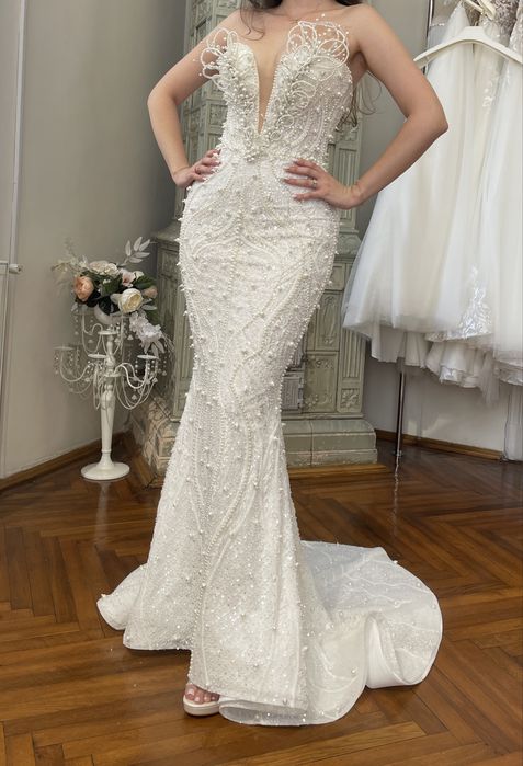 Rochie mireasă tip sirenă cu trenă detașabilă Lanovia