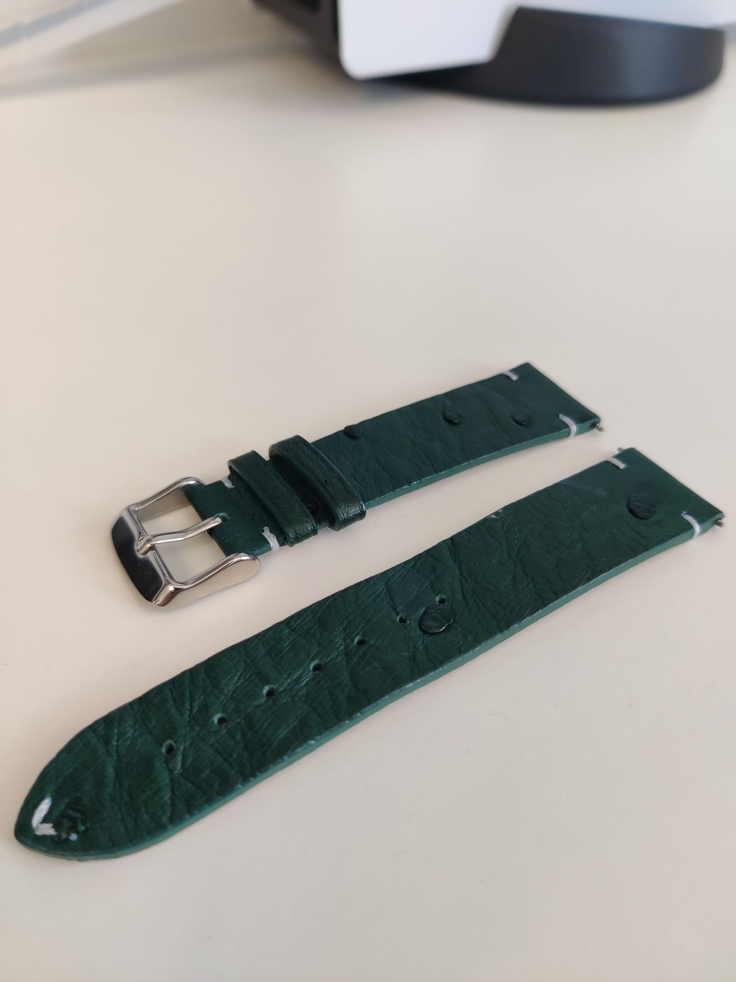 Curea ceas 20mm, din piele de struț (Ostrich skin), green
