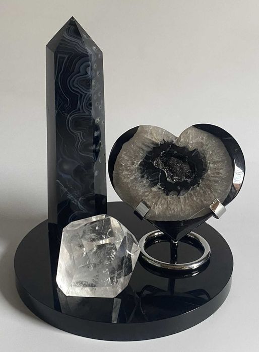 Decor Cristale - Agat Negru&Cuart Transparent - Set Cristale