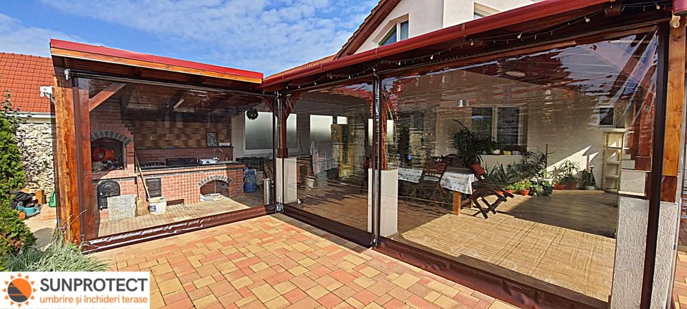 Închideri Terase Folie. Rulou casetat, Rulou simplu, Folie cu butoni.