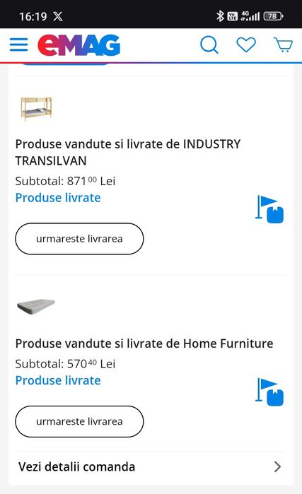 Pat etajat Lemn Masiv, 80x200 cm, Natur + 2 saltele