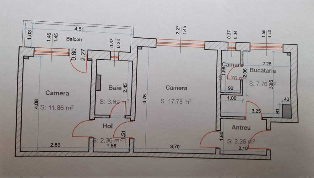 Apartament Living open space si 2 dormitoare