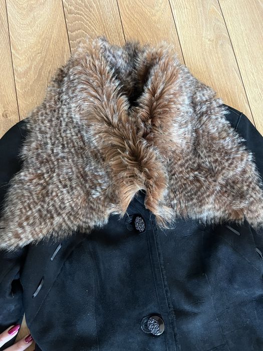 Rockeds черно кожено яке дълго палто С качулка с лисица