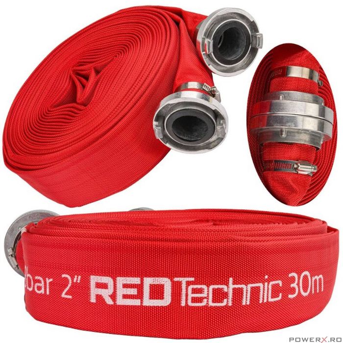 Furtun apa irigatii 2"30 metri, tip pompieri 8 bari, cu cuple, Red