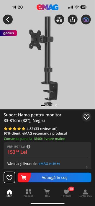 Suport monitor birou HAMA FullMotion 118489, 13-32", 10Kg