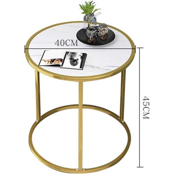 Masuta rotunda eleganta cu blat tip marmura si cadru metalic auriu