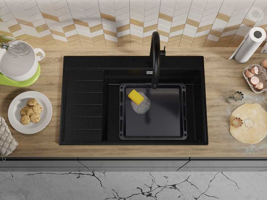 Черна гранитна кухненска мивка Сидни 780-60 Ergo Multilevel 780х500
