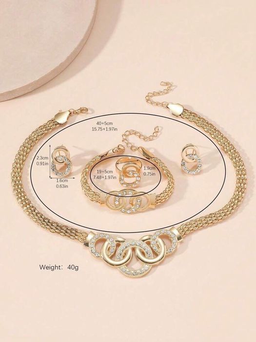 Позлатен комплект бижута от 4 броя части с преплетени рингове