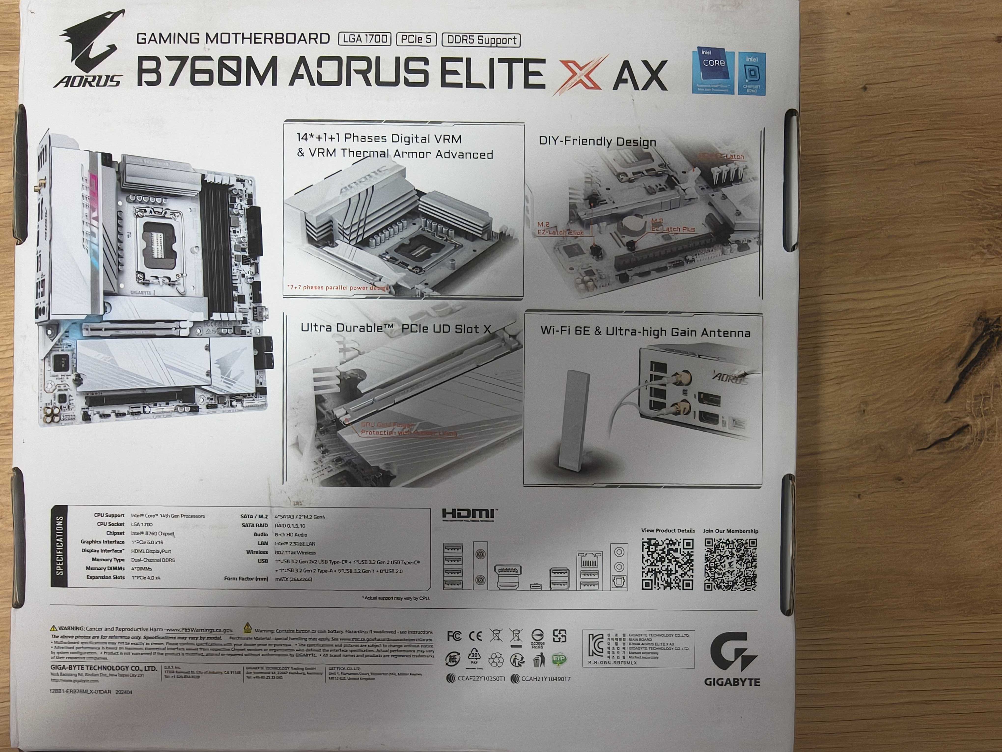 Дъно GIGABYTE B760M AORUS Elite X AX - сокет LGA1700