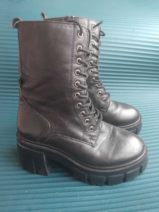 Дамски ботуши естествена кожа стабилна масивна подметка и грайфер