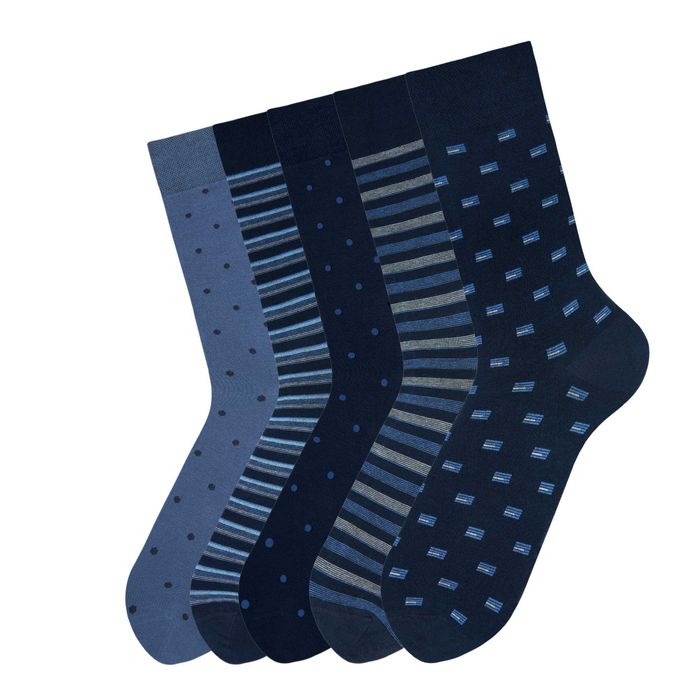 Памучни мъжки чорапи с десен, 5 броя, безшевни и с мек ластик