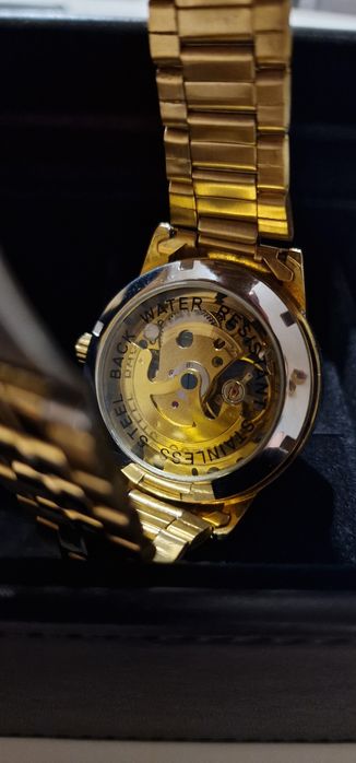 Ceas bărbați auriu mecanism automatic Skeleton