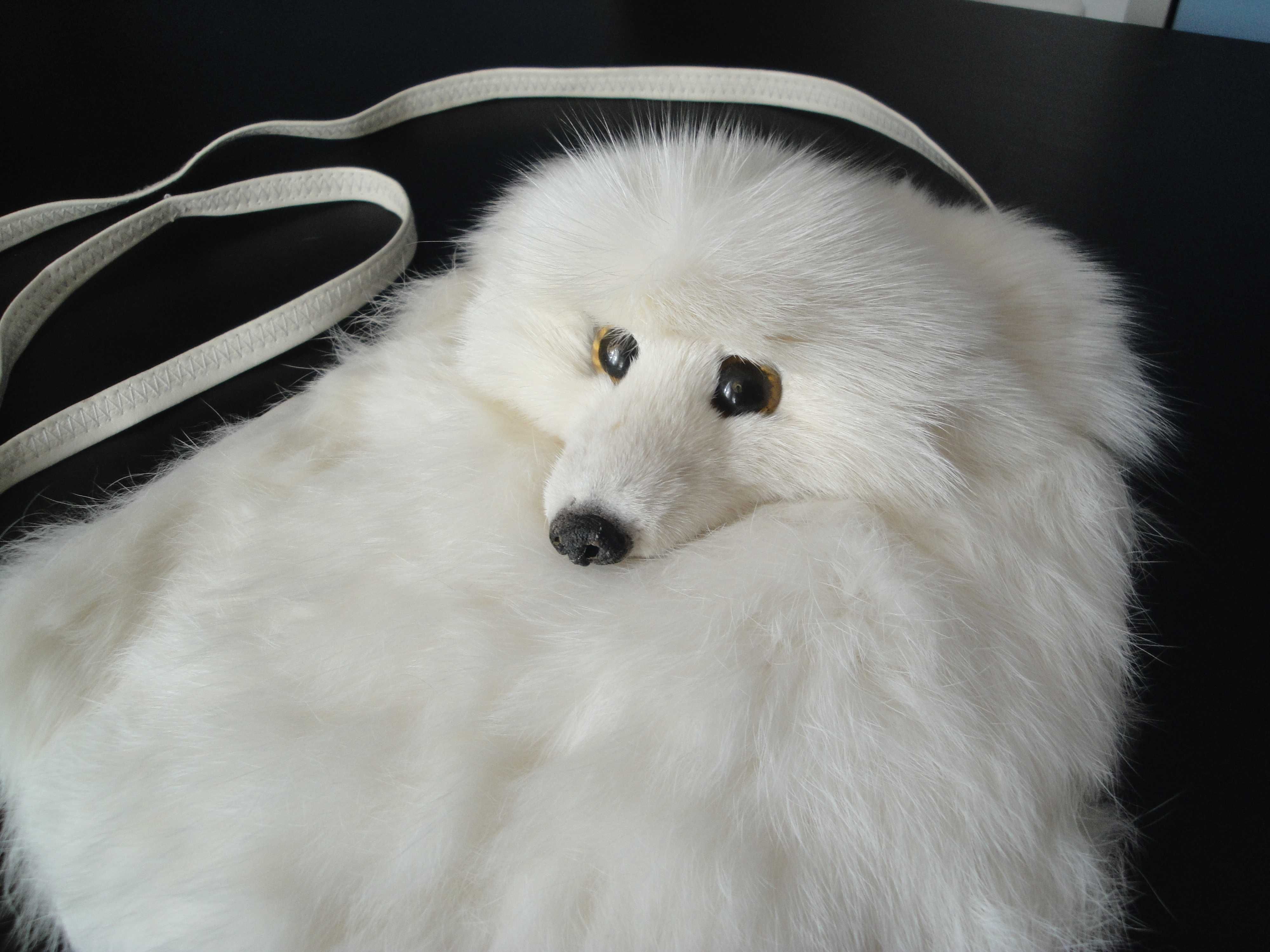 Нова кожена дамска чанта / раница, естествена кожа с косъм от лисица