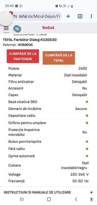 Fierbător apa/cana electrica Tefal