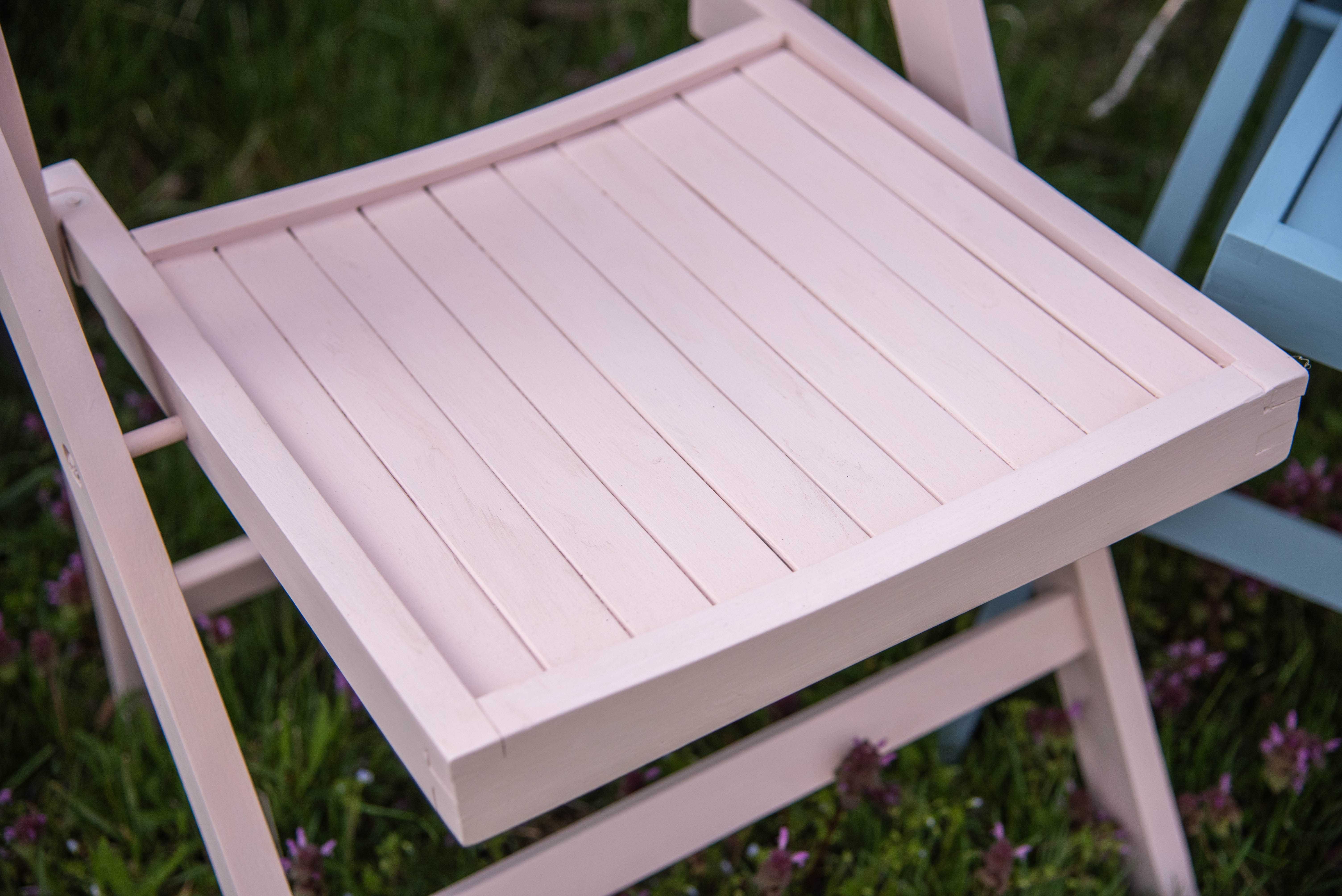 Set 4 scaune pliante de gradina reconditionate din lemn masiv - pastel