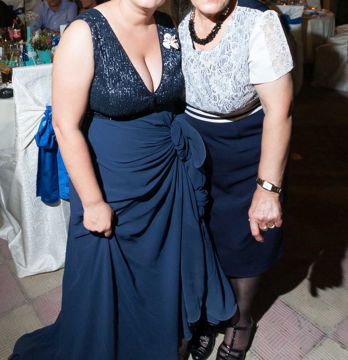 Rochie ocazie bleumarin, voal si paiete, 42