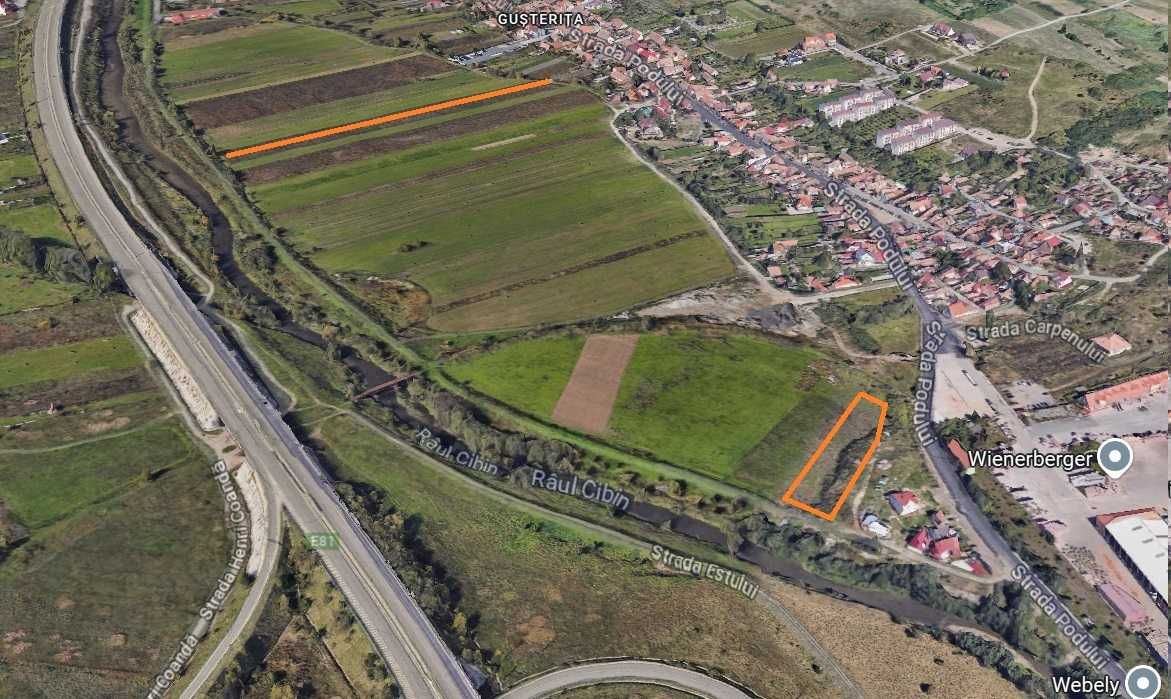 Vand doua parcele teren pe malul râului Cibin, zona Gusterita – Sibiu