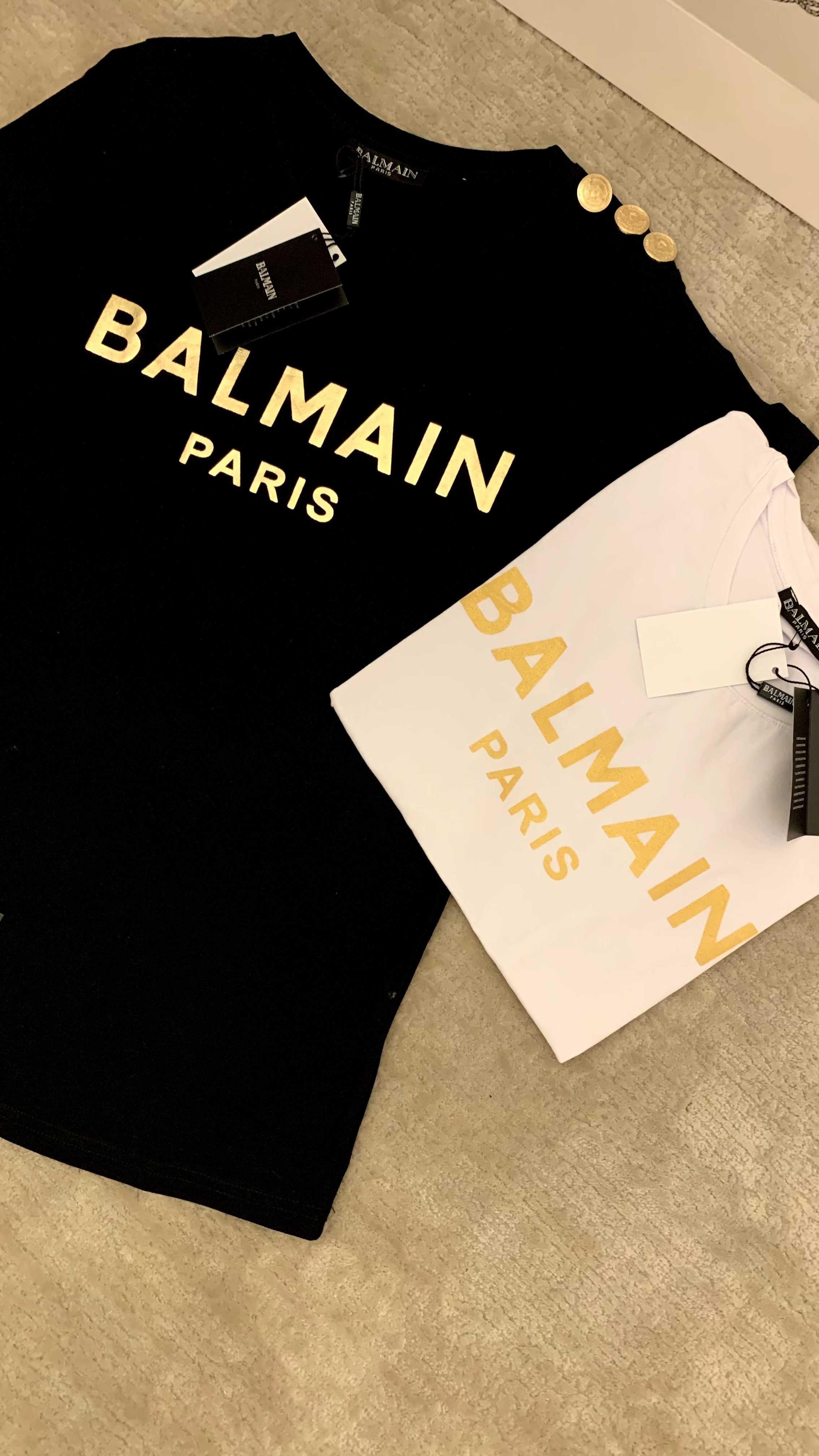Tricou Balmain logo-print cotton T-shirt negru / alb