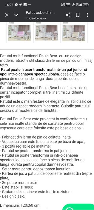 Vând pătuț bebeluși