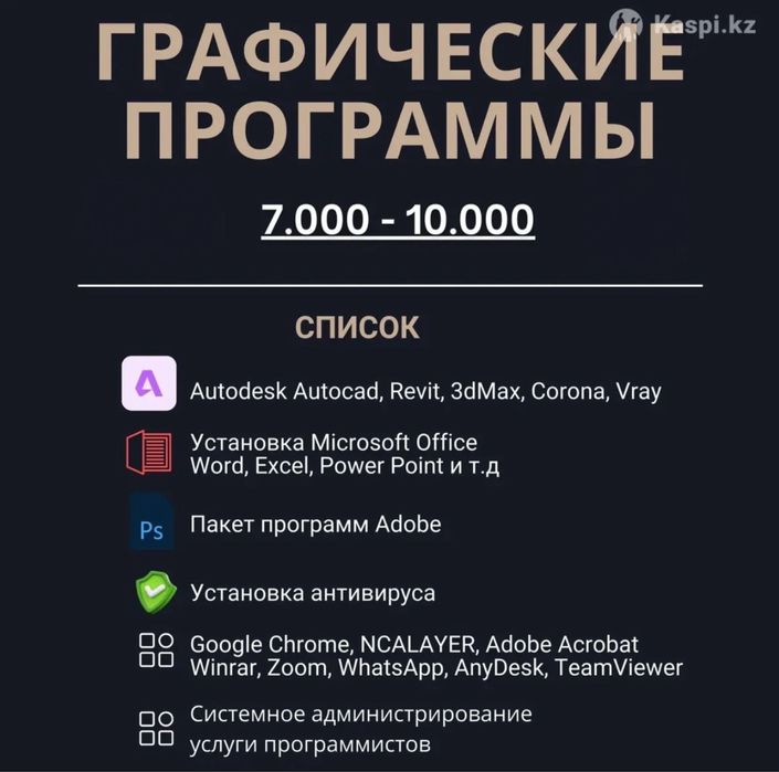 Windows 7/8/10/11, MS Office, Word, Excel, Autocad, Adobe, Coreldraw