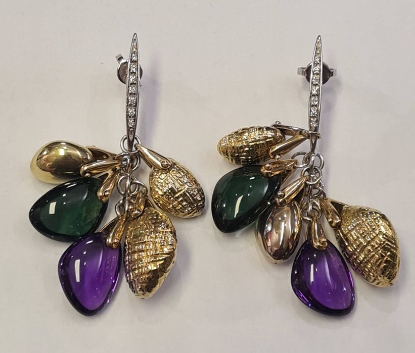 Cercei Donna aur 18K cu turmaline si diamante naturale, CAU180