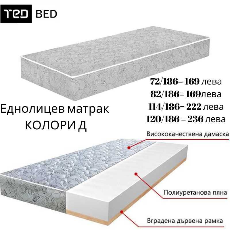 ЧИСТО НОВИ Еднолицеви Матраци TED 72/186 , 82/186 , 114/186 , 120/186