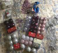 Комплект украса играчки за елха в розово-лилаво-сребърната гама