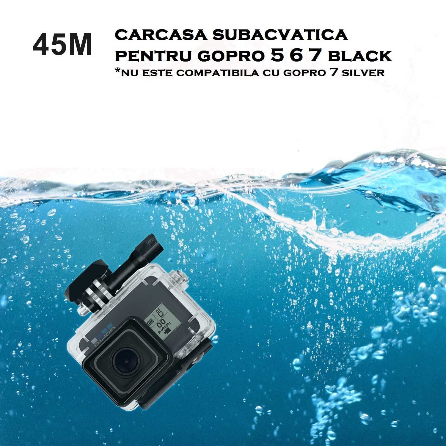 Set accesorii GoPro Hero 5 6 7 carcasa subacvatica 45m, husa, folie