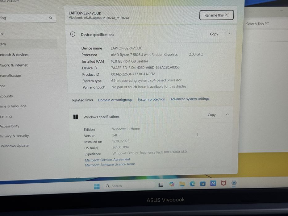 НОВ! Asus Vivobook M1502Y/8-ядрен Ryzen 7 5825U/16GB RAM/512GB SSD