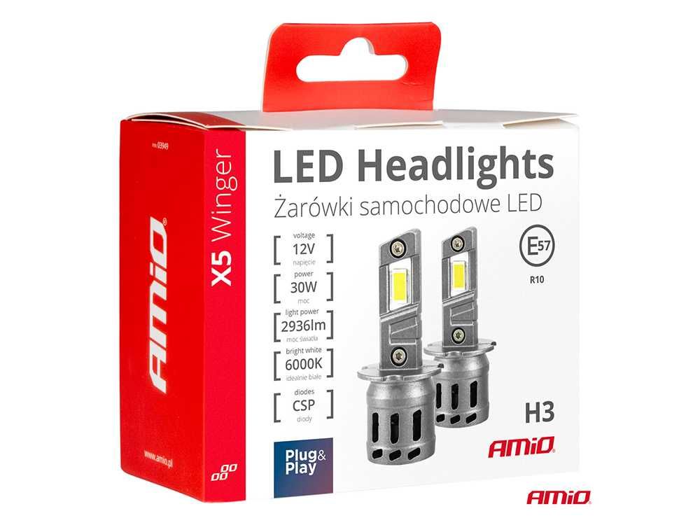 LED крушка H3, X5 серия Winger, 30W Canbus, 6000K, Amio