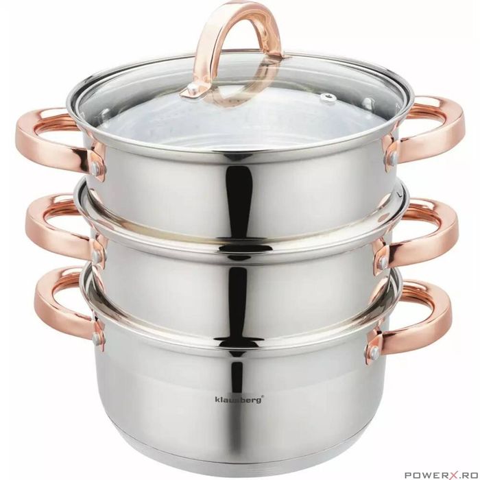 Set de 4 piese, oala pentru fiert cu abur, inox, diametru 20 cm,