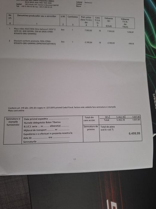 Placa video ASUS ROG STRIX GAMING RTX 3070 - 8GB - Impecabila