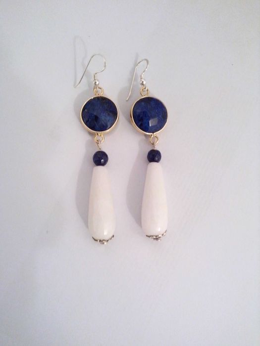cercei argint,jad si lapis lazuli,lungi,eleganti