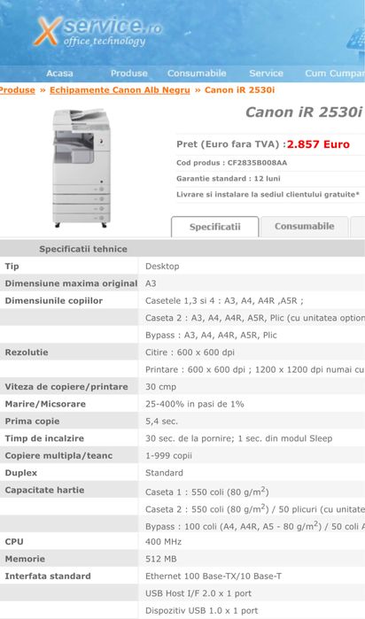 Imprimanta Canon imageRunner 2530i, nou, Xerox, HP