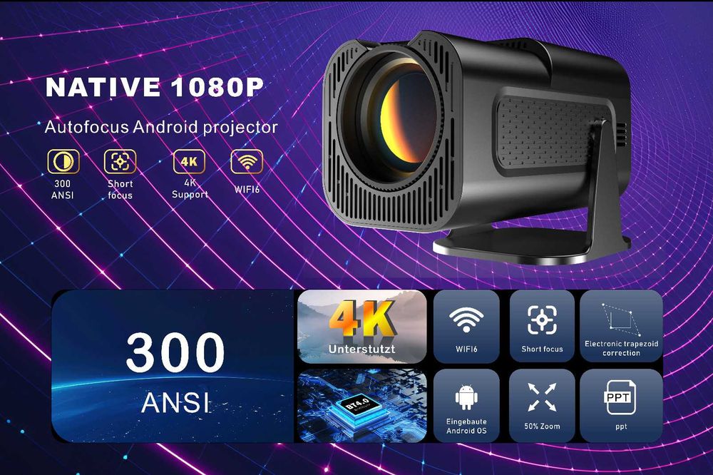 Portable projector for home theater, 1080p smart HD 4K