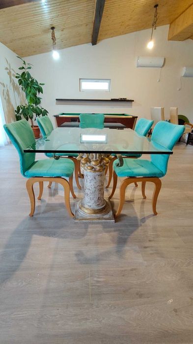 Masa de sticla stil necolasic cu suport coloane romane/grecesti