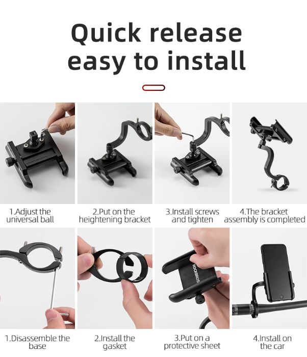 Suport aluminiu telefon Rockbros tija lunga 6 puncte bicicleta trotine